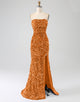 Sheath Strapless Tight Sequin Side Slit Prom Dress