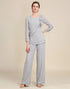 Grey Long Sleeves 2 Piece Mother of the Bride Pant Suits