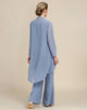 Grey Blue Long Sleeves 3 Piece Mother of the Bride Pant Suits