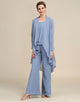 Grey Blue Long Sleeves 3 Piece Mother of the Bride Pant Suits