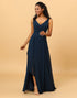 Navy V-Neck Chiffon Bridesmaid Dress with Ruffles