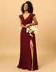 Chiffon Burgundy Bridesmaid Dress with Slit