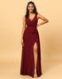 Burgundy Wrap Chiffon Bridesmaid Dress with Slit
