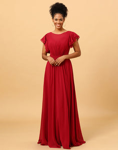 Chiffon Burgundy Bridesmaid Dress with Ruffles Sleeves