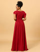 Chiffon Burgundy Bridesmaid Dress with Ruffles Sleeves