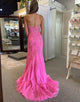 Fuchsia Halter Neck Mermaid Tulle Long Prom Dress with Appliques