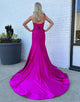 Fuchsia Mermaid One Shoulder Applique Prom Dress with Sweep Train