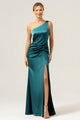 Elegant Dusty Sage One-Shoulder Pleated High-Slit Mermaid Maxi Dress - Perfect Bridesmaid Dress