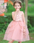 Pink A Line Appliques Sleeveless Round Neck Girls Dresses
