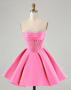 Cute Fuchsia A Line Sweetheart Corset Homecoming Dress with Beading