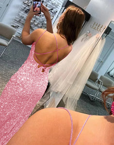 Mermaid Glitter Sequins Sexy Backless Long Prom Dress
