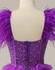 A Line Sweetheart Purple Long Prom Dress with Beading Feathers
