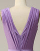 A Line Deep V Neck Purple Sleeveless Long Prom Dress