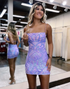 Sparkly Purple Spaghetti Straps Bodycon Homecoming Dress