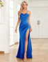Royal Blue Spaghetti Straps Mermaid Prom Dress With Slit