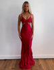 Red Spaghetti Straps Long Prom Dress with Slit