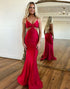 Red Spaghetti Straps Long Prom Dress with Slit
