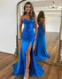 Royal Blue Mermaid Strapless Tight Long Prom Dress With Slit