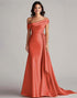 Rust Mermaid One Shoulder Pleated Long Formal Dress with Chapel Train