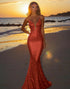 Sparkly Rust Spaghetti Straps Backless Mermaid Long Prom Dress