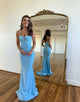 Sparkly Blue Corset Sequined Mermaid Long Prom Dress