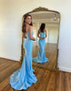 Sparkly Blue Corset Sequined Mermaid Long Prom Dress