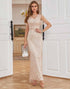 Sheath V Neck Light Khaki Formal Party Dress with Beading
