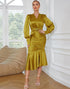 Sheath V Neck Turmeric Holiday Party Dress with Long Sleeves