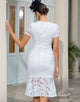 Sheath V Neck White Lace Dress