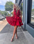 A Line Red Ruffled Short Homecoming Dress