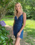 Blue Glitter Beaded Homecoming Dress With Fringe