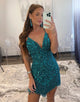 Blue Glitter Beaded Homecoming Dress With Fringe