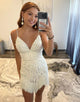 White Glitter Beaded Homecoming Dress With Fringe