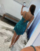 Blue Glitter Beaded Homecoming Dress With Fringe