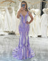 Sparkly Purple Mermaid V-Neck Long Prom Dress With Sequins