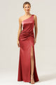 Elegant Dusty Sage One-Shoulder Pleated High-Slit Mermaid Maxi Dress - Perfect Bridesmaid Dress