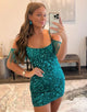 Turquoise Tight Short Sparkly Homecoming Dress with Fringes
