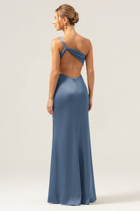 Elegant Dusty Sage One-Shoulder Pleated High-Slit Mermaid Maxi Dress - Perfect Bridesmaid Dress