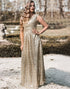 Gold V Neck Sequin Prom Bridesmaid