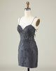 Grey Spaghetti Straps Open Back Homecoming Dress With Appliques