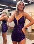 Purple Spaghetti Straps Bodycon Sequins Homecoming Dress