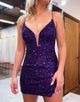 Purple Sheath Sequins Spaghetti Straps Homecoming Dress