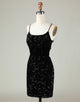 Black Spaghetti Straps Sequin Homecoming Dress With Criss Cross Back