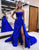 Royal Blue Strapless A Line Prom Dress with Slit