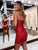 Red Spaghetti Straps Sparkly Homecoming Dress