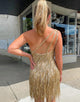 Golden Sequins One Shoulder Fringe Homecoming Dress