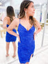 Royal Blue V Neck Sparkly Homecoming Dress With Appliques
