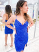 Royal Blue V Neck Sparkly Homecoming Dress With Appliques