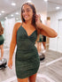 Dark Green Sparkly Bodycon Homecoming Dress With Criss Cross Back