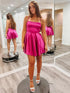 Hot Pink A Line Satin Spaghetti Straps Homecoming Dress